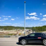 Vy över vägbygge med synlig lyktstolpe